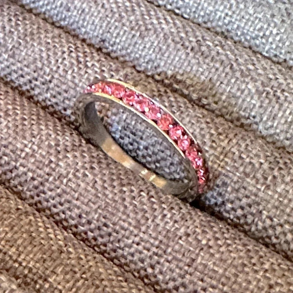Waterproof Pink CZ Stainless Steel Eternity Band Stack Ring Wedding - Picture 4 of 7